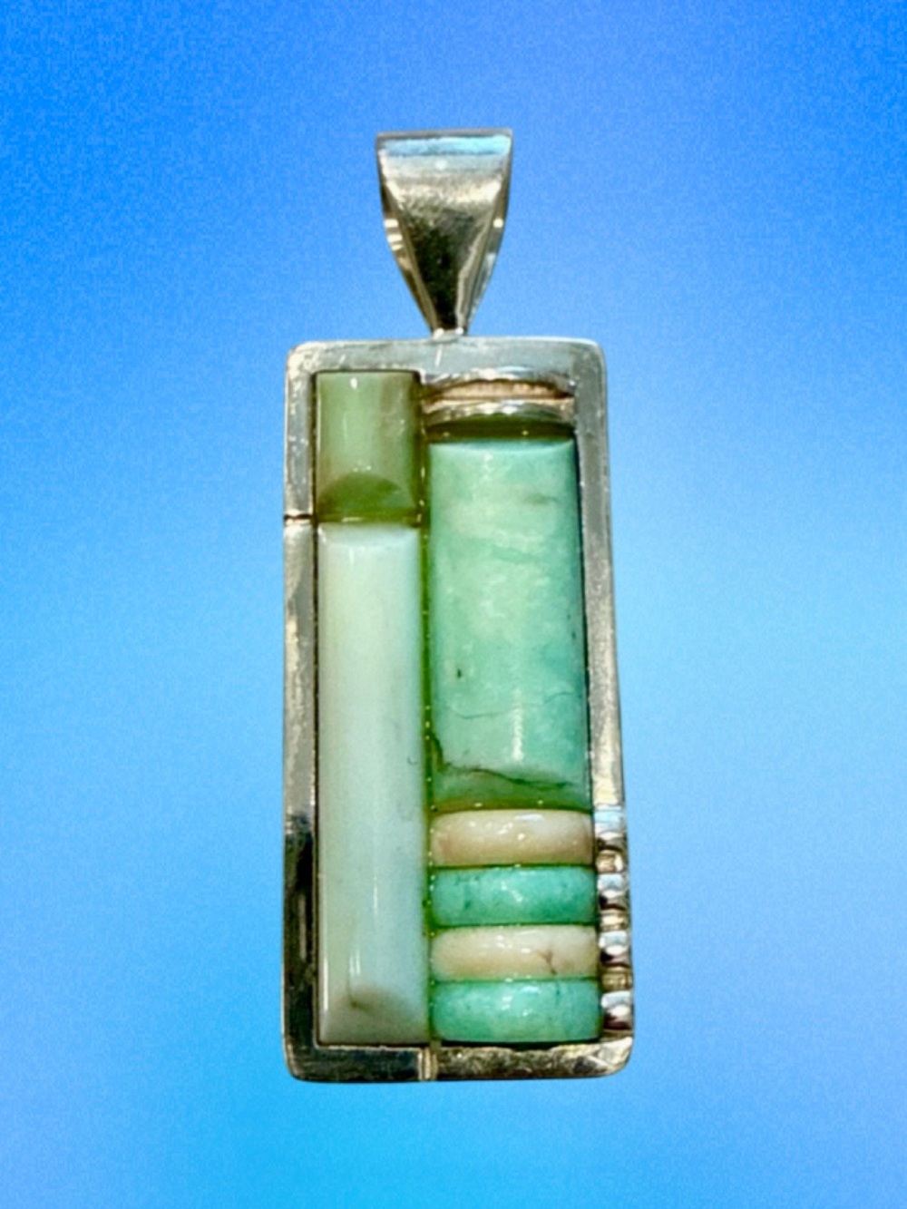 Jay King DTR (Desert Rose Trading) Light Green Gemstone Inlay Pendant 17.5g
